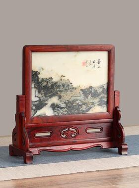 红木屏风红木雕嵌天然大理石屏风屏风屏风明清桌面入口桌条形花纹