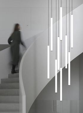 别墅跃层楼梯长吊灯个性loft客餐厅极简旋转楼梯间复式楼挑高吊灯