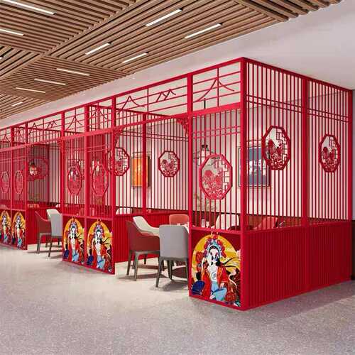 简约艺包间隔断格栅镂空拱门包厢餐厅围栏新推拉屏风中式铁火锅店