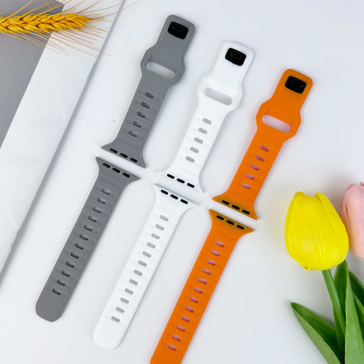 运动方形扣纯色表带适用苹果手表iwatch1-9代SE手表带硅胶款表带