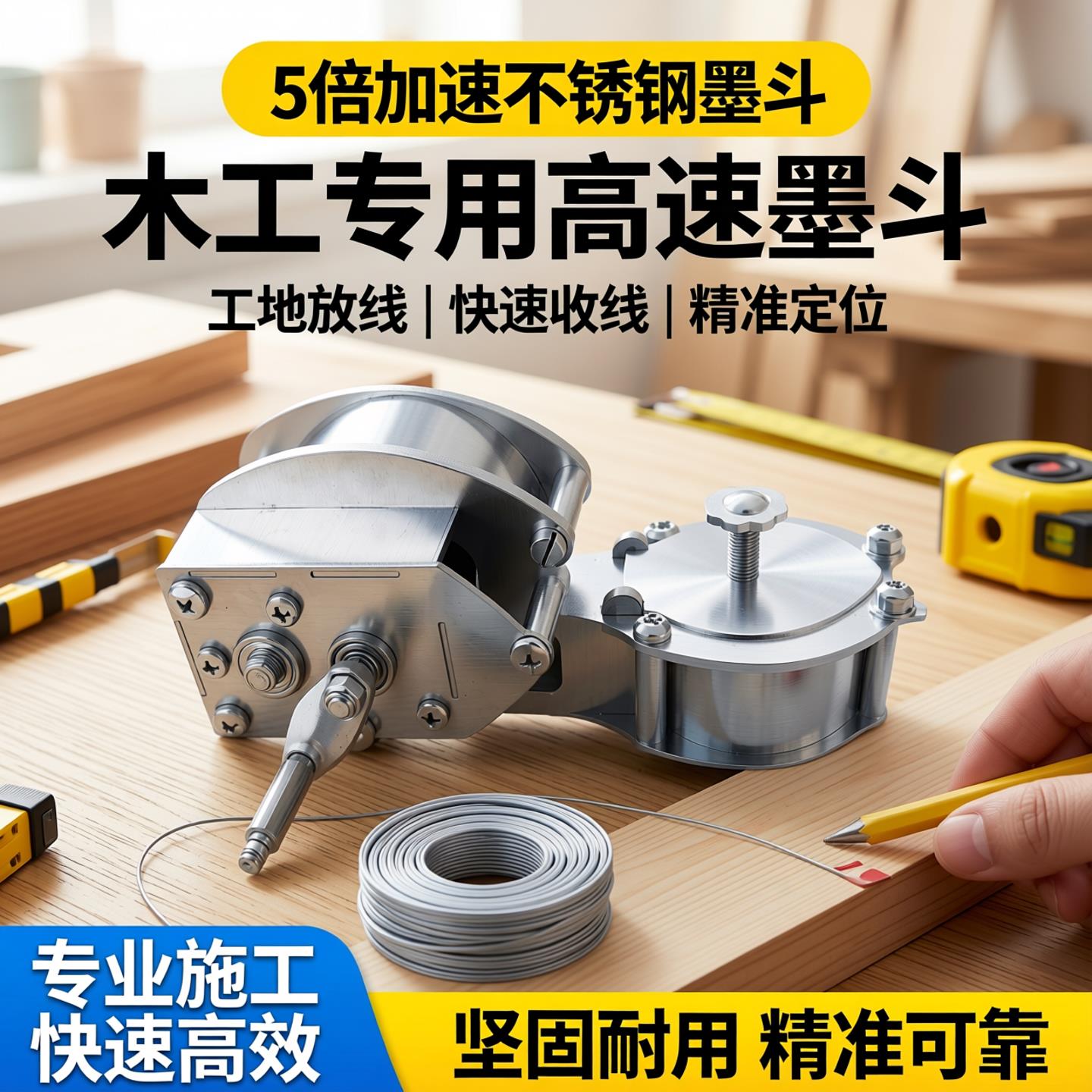 不锈钢墨斗5倍加速木工专用不锈钢墨斗工地放线专用快速收线墨斗图片