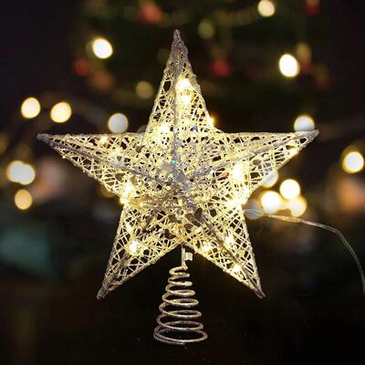 Iron Glitter Powder Christmas Tree Topper Star with LED Copp
