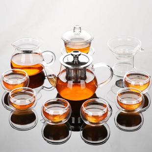 家用简约现代红茶壶透明花茶泡茶器茶杯茶盘 耐热玻璃功夫茶具套装