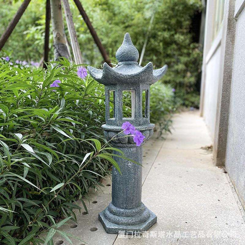 中式石塔庭院装饰花园摆件户外太阳能灯布置禅意草坪庭院灯大宫灯