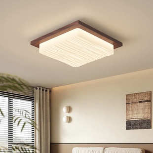 客厅灯复古北美胡桃木极简创意实木方块中古风卧室书房护眼吸顶灯