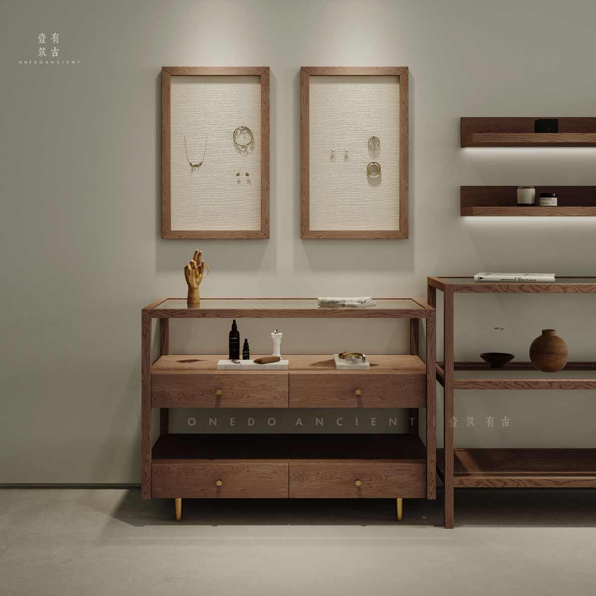 实木饰品首饰展柜玉器陈列柜珠宝轻奢柜台展示柜置物柜子靠墙层柜