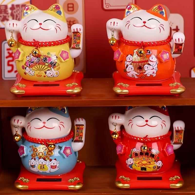 陶瓷太阳能招财猫摆件家用家居客厅自动招手乔迁新居店铺开业礼品