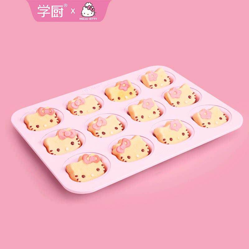 学厨kitty烘焙模具12连杯蛋糕小模具不粘猫头海绵戚风面包烤盘