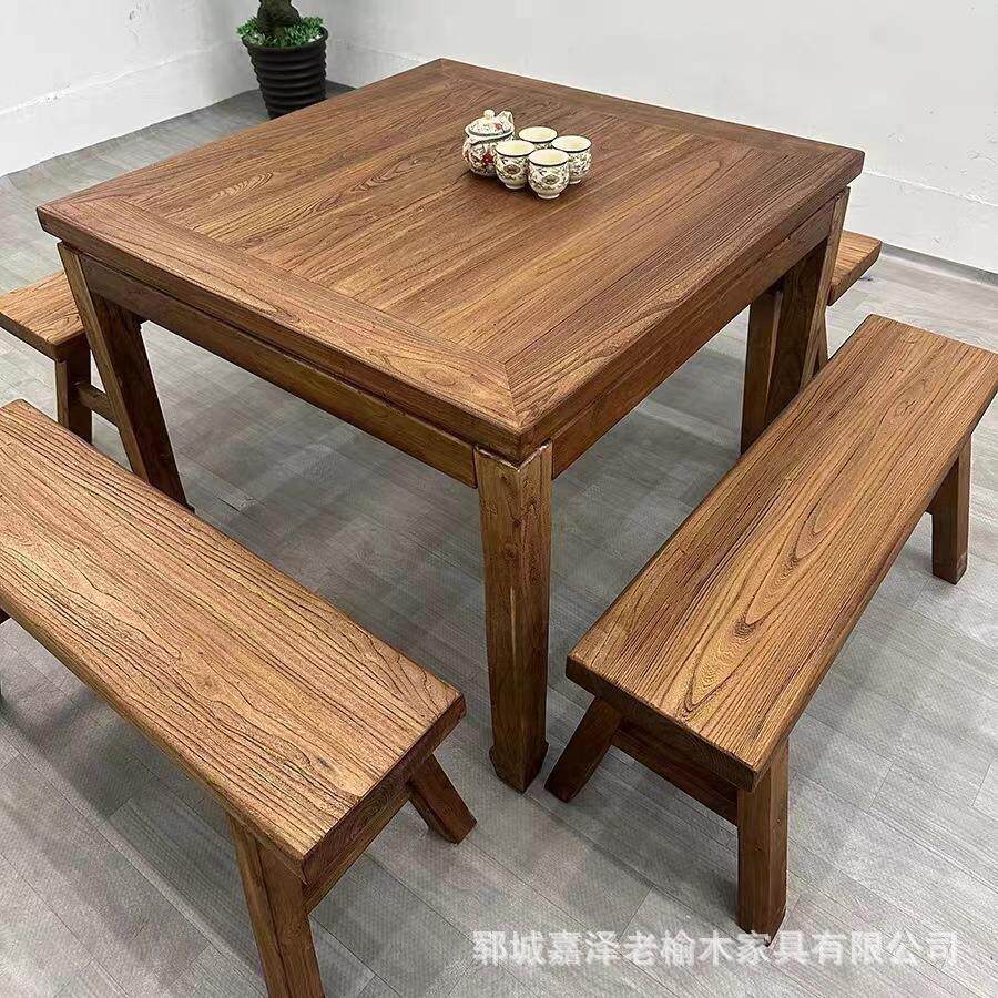复古风化禅意长条凳餐桌餐厅家具实木老榆木老榆木茶桌旧门板方桌