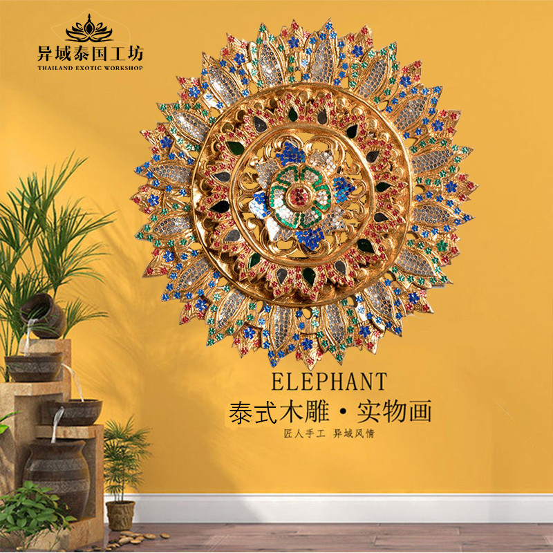泰式金箔雕花板镂空浮雕玄关背景墙饰壁挂装饰品客厅挂件实木壁饰