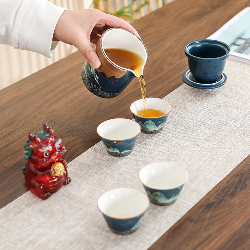 千里江山功夫茶具茶宠商务套装户外旅行泡茶快客杯节日赠送伴手礼