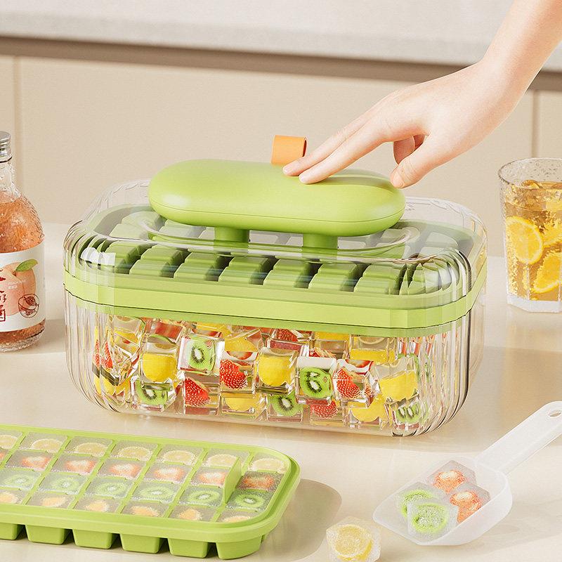 食品级按压式冰格模具家用制冰储冰盒大容量带盖子双层易脱模制冰