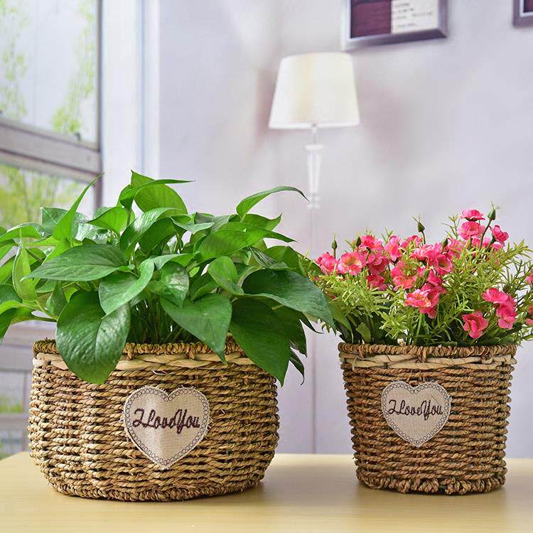 编织花盆草编花篮室内桌面装饰绿植田园手工藤编多肉花器创意绿萝