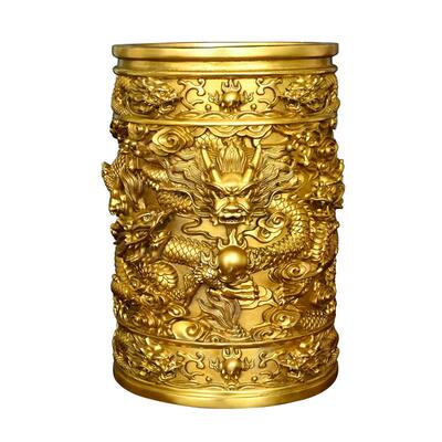 铜九龙香筒家居客厅佛堂寺庙摆件大号插香供奉装香桶佛具用品装饰
