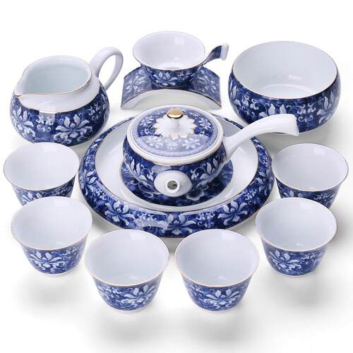 高档中正 瓷陶瓷整套功茶具套夫装 家用青花具礼盒装茶壶茶茶杯洗
