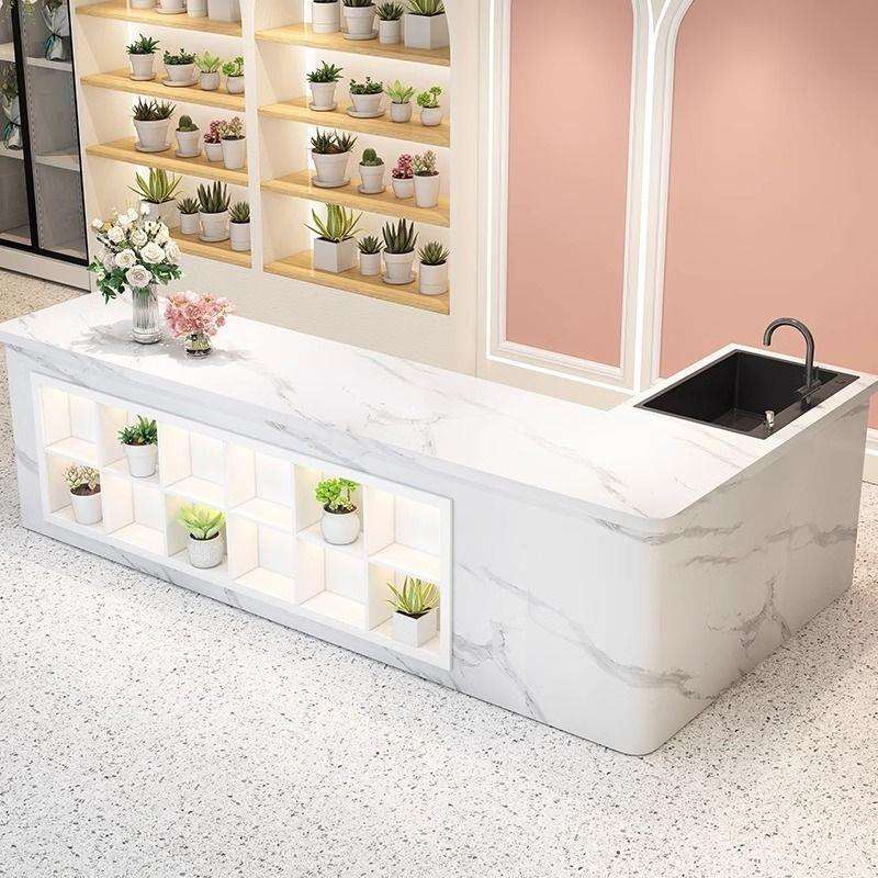 果切花艺甜品店转角吧台花店吧台收银台简约操作奶茶店一体操作台
