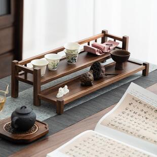 南美茶胡文桃木桌纳面收纳架桌面博古架二层紫砂壶胡桃木两具收架