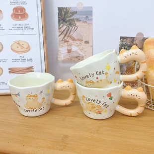 可爱猫咪陶瓷杯创意马克杯家用咖啡杯子伴手礼品高颜值水杯早餐杯
