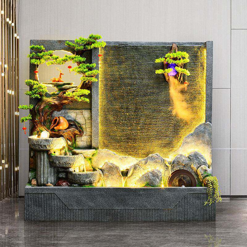 大型水幕墙循环流水屏风庭院假山喷泉公司酒店招财落地摆件装饰品