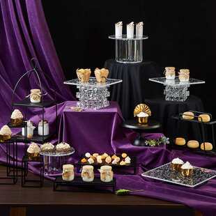 甜品装饰台亚克点心婚礼托盘水晶力黑色欧式 高端架子 摆件展示架