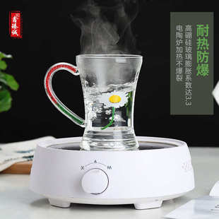 350ml水杯玻璃杯家用带把带盖办公室茶水杯可加热高硼硅透明杯子