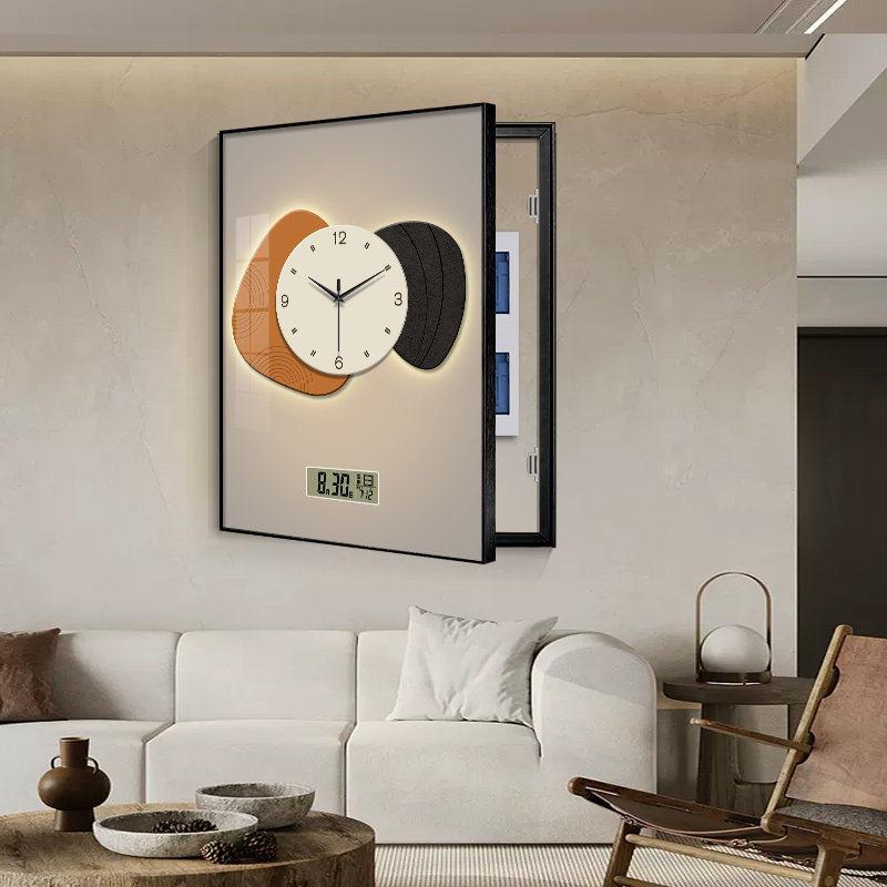 2024款电表箱装饰画钟表挂钟客厅配电箱电闸盒挂画万年历电子时钟