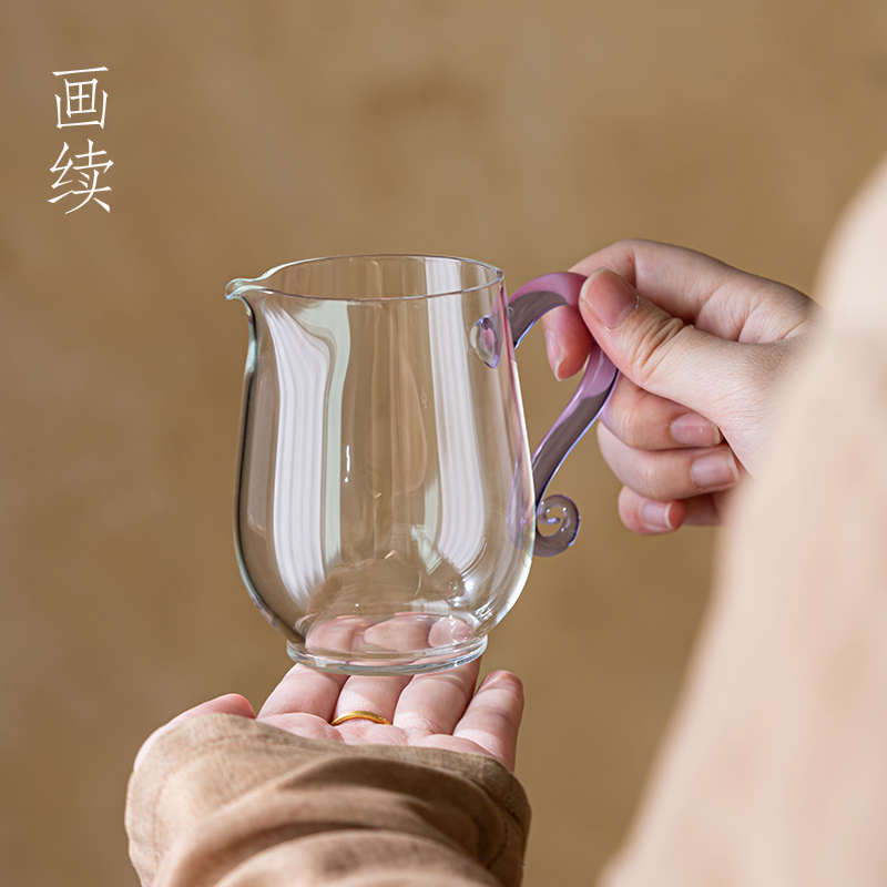 画续如意公道杯高档功夫茶具茶道带把加厚耐高温玻璃分茶器茶海