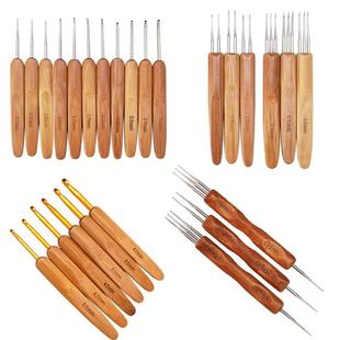 单头竹柄钩针脏辩接发钩针 碳化竹柄铝头钩针手工毛衣针编织工具