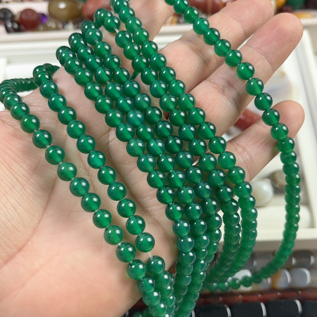 6mm绿玛瑙圆珠好品质散珠半成品约62颗38厘米长配珠