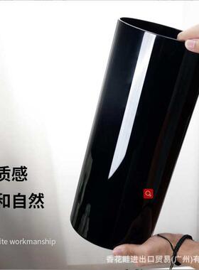 黑色防圆柱玻璃婚礼塑料花瓶落地活动pc陶瓷酒店仿摔纯装饰大堂