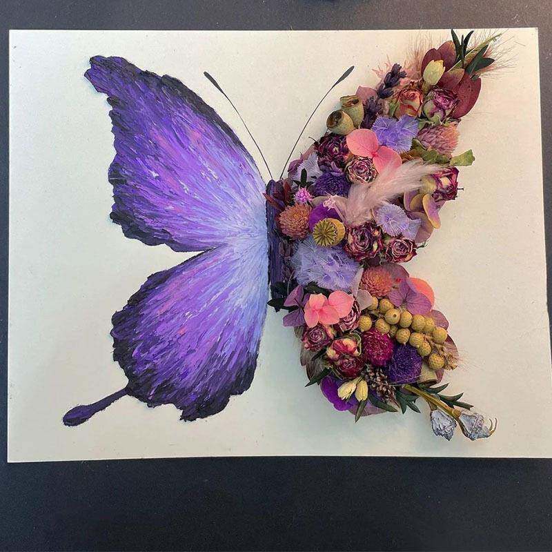 三八女神节蝴蝶干花相框diy手工材料包油画棒蝴蝶永生花生38礼物