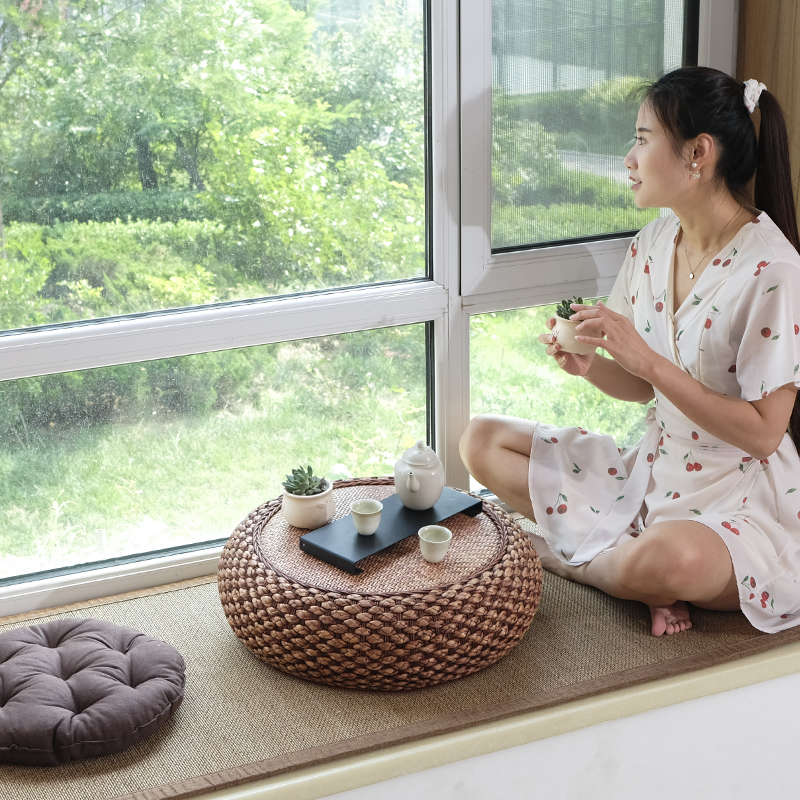 飘窗小桌子茶台藤编简约现代圆形日式矮桌炕桌几榻榻米小茶几网红