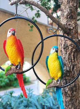 创意彷真小鸟摆件彩色彷真鹦鹉假鸟花园橱窗装饰道具工艺装饰挂饰