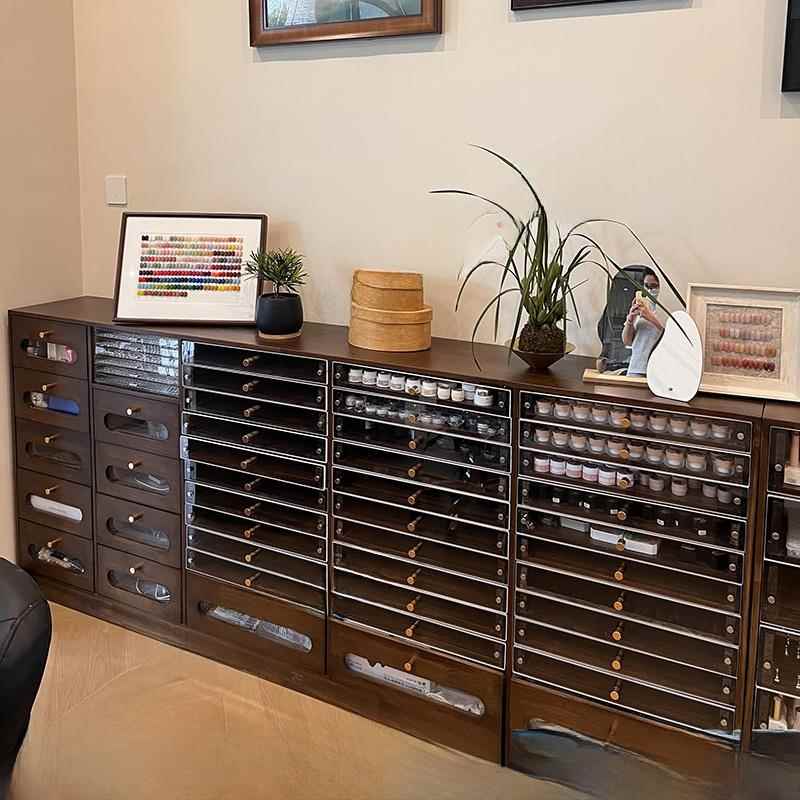 实木中世纪风格胡桃色美甲柜指甲油展示柜指甲油存储柜指甲油凝胶