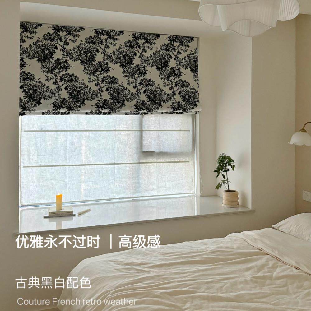 法式覆古卧室客厅飘窗遮阳日夜两用升降拉卷式双层罗马帘窗帘
