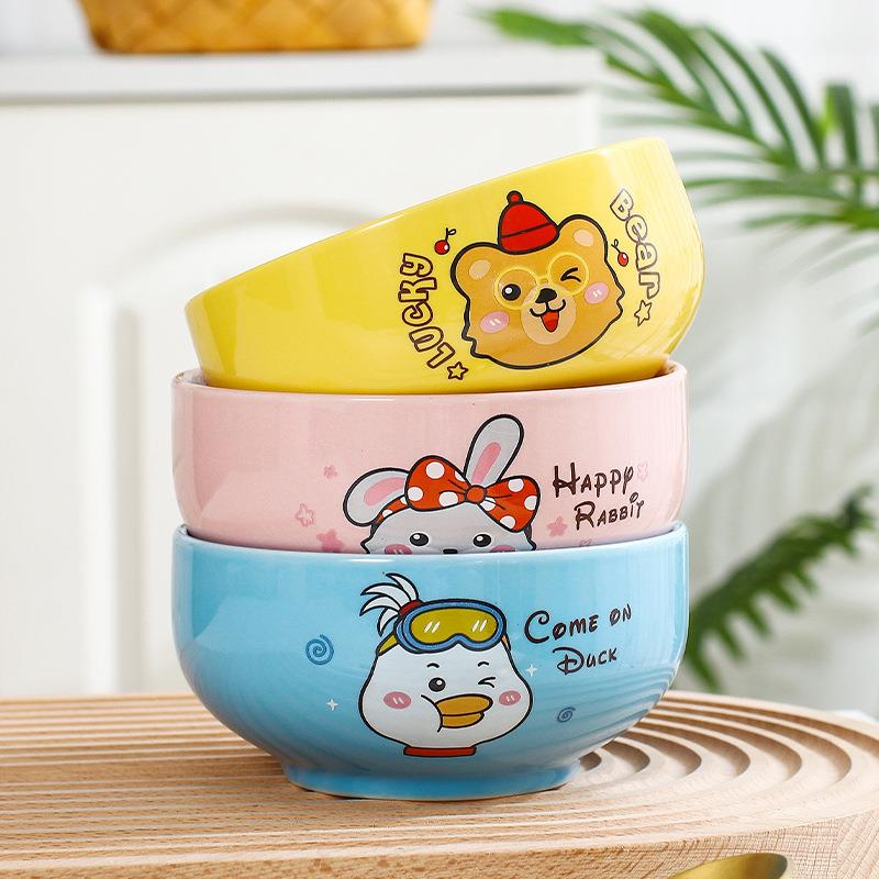 儿童饭碗陶瓷碗小号汤碗甜品沙拉碗北欧风儿童碗白瓷卡通儿童餐具