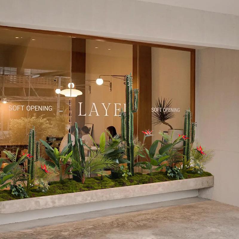 仿真仙人掌柱盆栽绿植造景套装橱窗餐厅花槽花箱隔断遮挡假植物