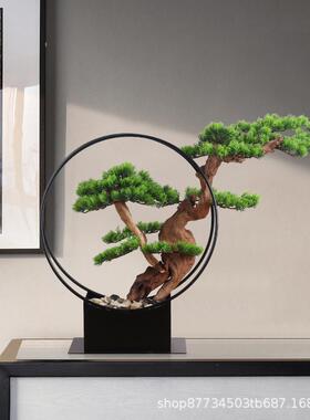 新办中式仿真罗迎客松盆景公室PXO绿植客厅店玄关汉酒松落地装饰