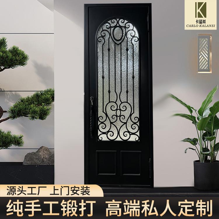 铁艺门纯手工锻打推拉门别墅玻璃门源头工厂跨境定制