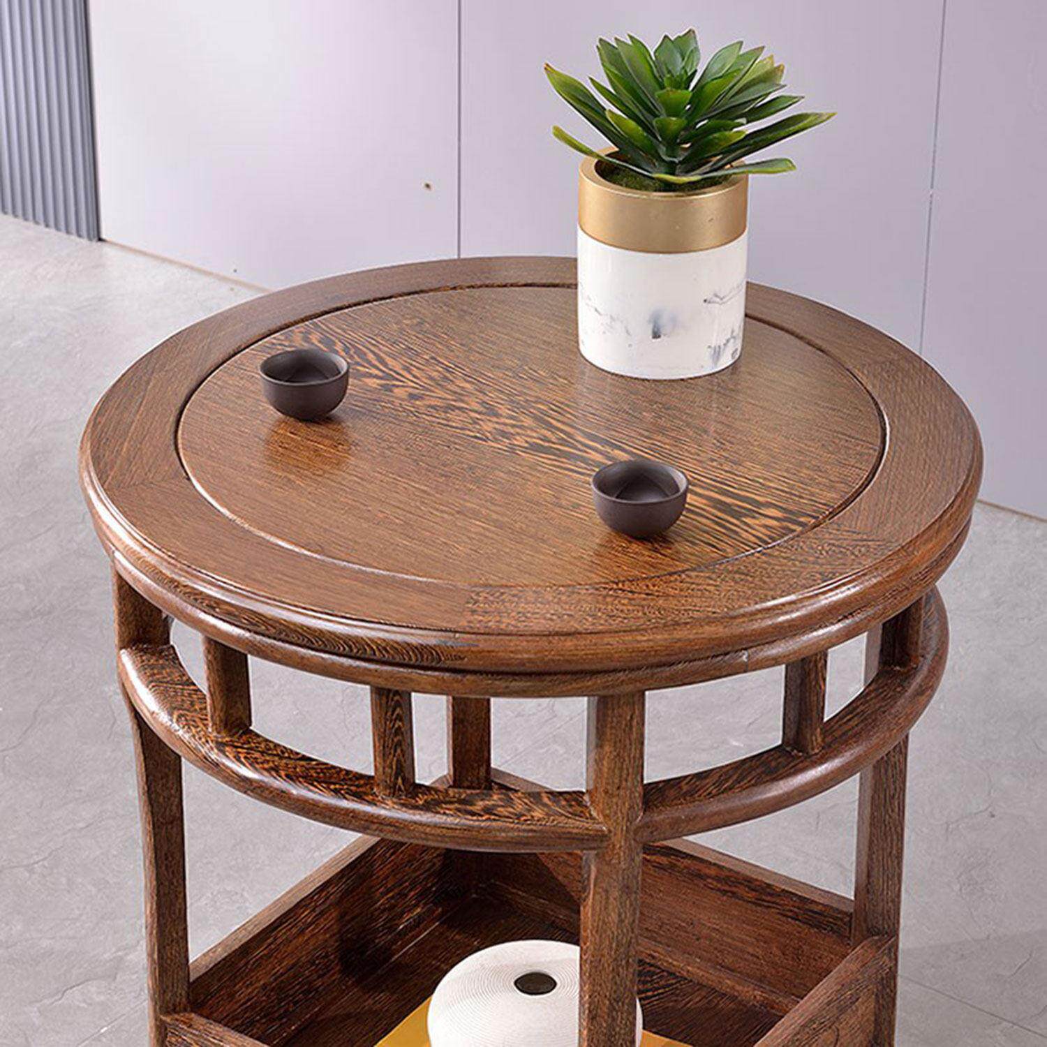 红木圆形小茶几实木阳台小圆茶桌鸡翅休闲客厅沙发边几洽谈圆桌子