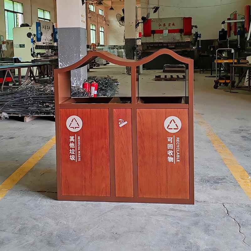 创意款户外旅游景区分类垃圾桶不锈钢仿木纹复古垃圾箱