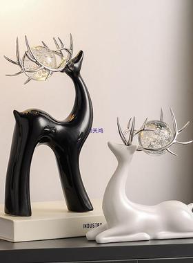 创意水晶球陶瓷柜鹿摆件轻奢客厅电视酒饰柜家居装品10033940艺术