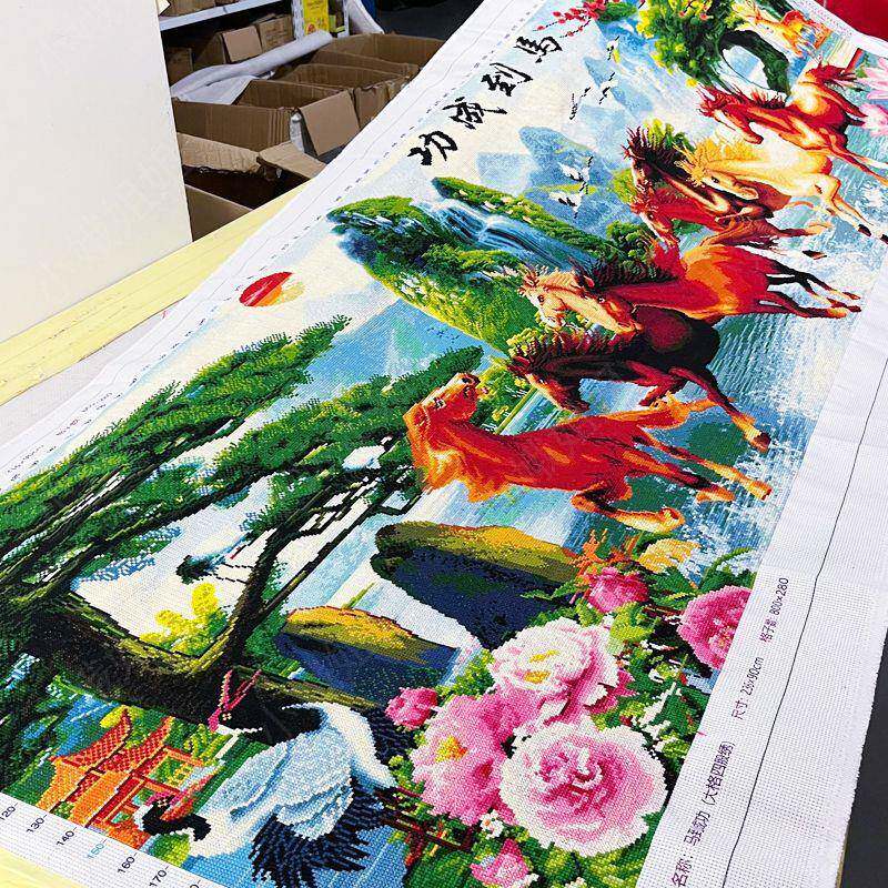 马到成功十字绣成品不带框纯手工出售已绣好2025新款客厅风景山水