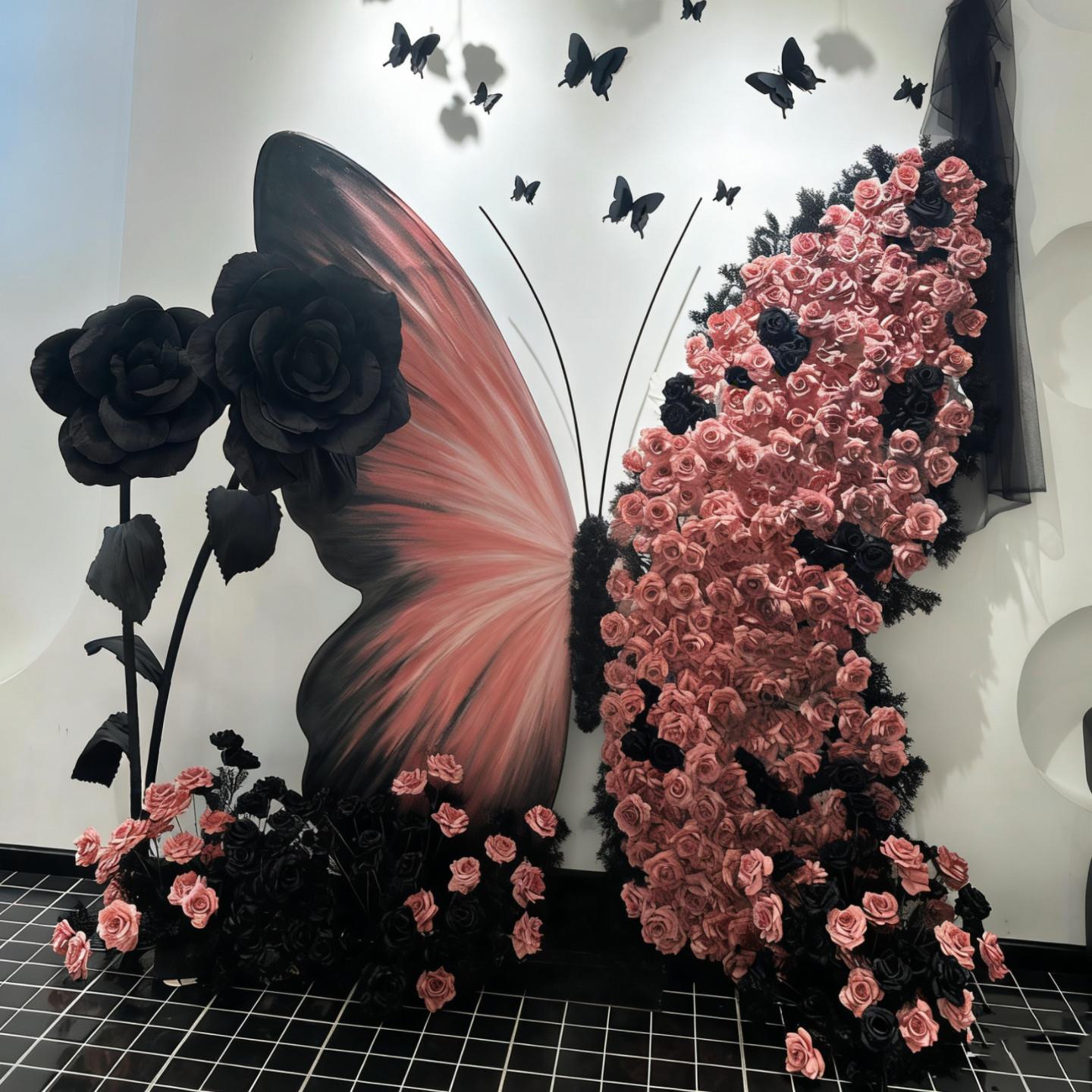 酒店生日派对仿真蝴蝶绢花造景求婚布置餐厅打卡巨型美陈蝴蝶花艺