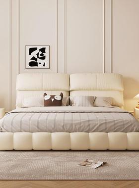 熊轻奢奶小油风泡芙软包床靠背WEF双人高端大气高主卧冬象耳朵床