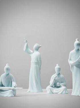 新中式文创瓷工艺品家居器饰品HCI装博古架摆摆设陶瓷人物件琴棋