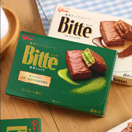 日本进口零食格力高巧克力涂层夹心饼干96g6枚入盒装抹茶威化饼