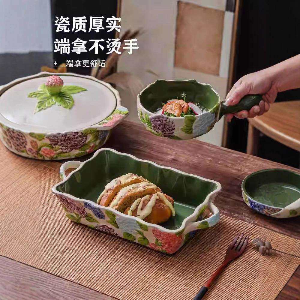 跨境出口西式家用陶瓷餐桌餐具釉下彩泡面碗汤锅吃饭碗点心碗