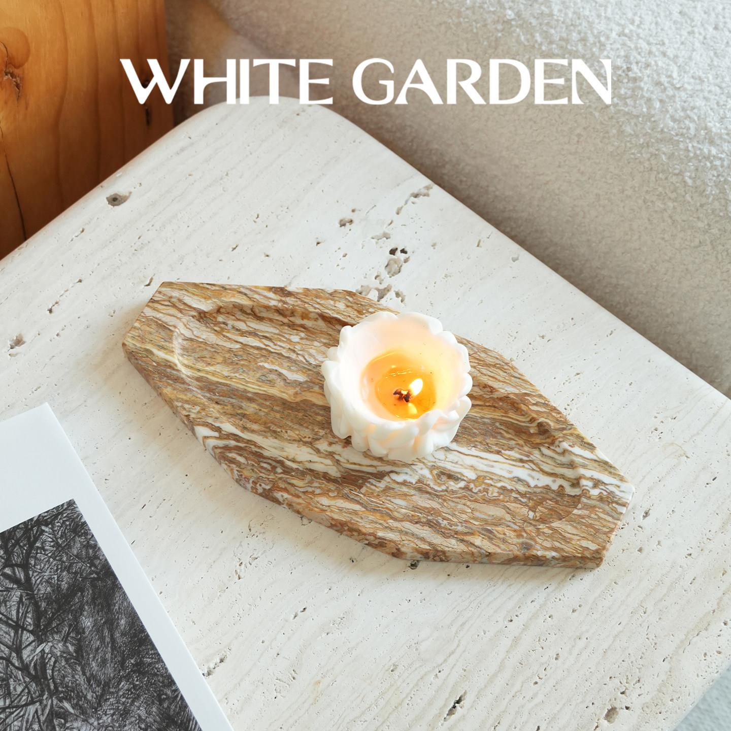 WHITE GARDEN方舟天然大理石托盘轻奢高级感样板间摆件香薰蜡烛盘