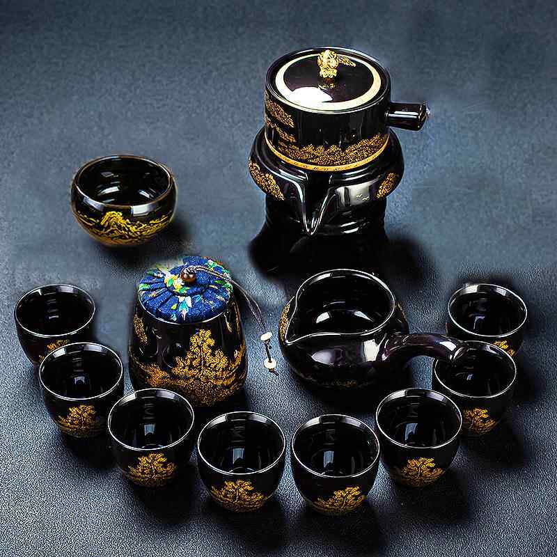 高档懒人茶石磨动茶具套公装家用全套高档功夫具办室自泡茶神器冲